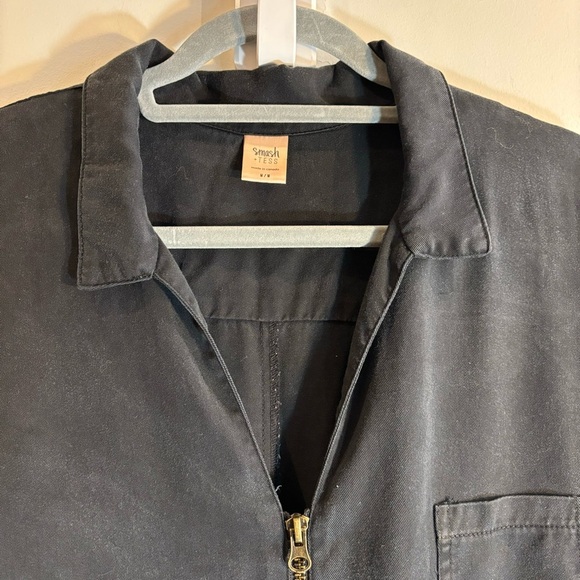 SMASH + TESS Sz M Zipper Jumpsuit 100% Tencel Pockets Collar in Barely Black - Picture 4 of 13